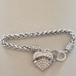 #D Silver Heart Sister Bracelet